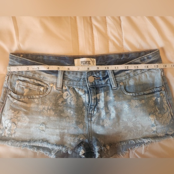 PINK Victoria's Secret Blue  and metallic Silver Jean Shorts - Picture 5 of 6
